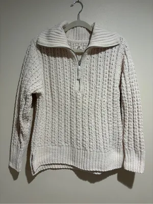 Aerie Cable Car Chenille 1/4 Quarter Zip Sweater Oversized Cream Size Small thumbnail 4