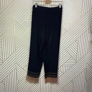 Zara‎ Pants Textured Weave with Contrasting Hem Ribbed Black Mauve Size Medium thumbnail 7