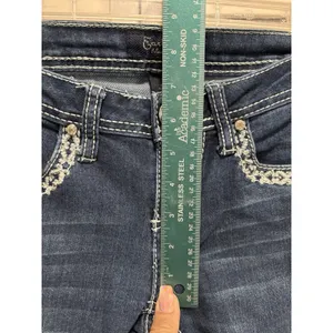 Earl Jeans‎ Med Wash Low Rise Skinny Bootcut Denim Jeans Size 1 Embroidered Gems thumbnail 3
