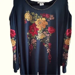 Krista Lee Cold Shoulder Sleeves Boho Embroidered Floral Dress Size Large thumbnail 13