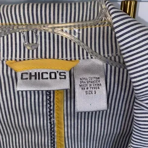 Chico's Seersucker Striped gray white yellow Yachtie Blazer coastal classic thumbnail 13