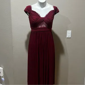 Asos design fuller bust lace and pleat bardot burgundy dress size 4 nwt thumbnail 4