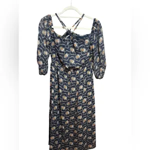 Club Monaco Tansa Dress in Deep Sapphire Blue Floral Metallic‎ Pattern Sz 2 thumbnail 11