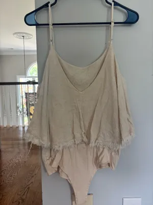 Ruffled Body Suit Tan Size L thumbnail 2