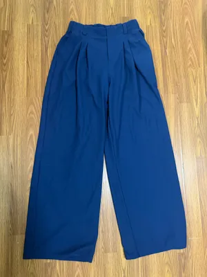 Halara Flex High Waisted Wide Leg Waffle Work Trousers Navy Flowy Small. thumbnail 2