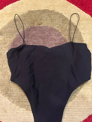 NWOT Edikted Camilla High Cut Bodysuit Black Spaghetti Strap Ribbed Thong Small thumbnail 2