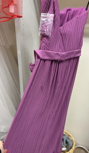 Dessy Collection Pleated Strapless Maxi Dress Sugar Plum Purple Rosette Size 10 thumbnail 1
