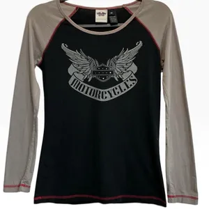 Vintage Y2K Harley Davidson XS Winged Motorcycles Raglan Babydoll Tee Shirt thumbnail 1