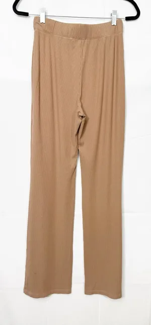 Reformation Whitney Ribbed Wide Leg Lounge Pant Tan thumbnail 1