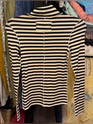 NWOT Free People We The Free Good Good Stripe Turtleneck- black ivory combo - XS thumbnail 8
