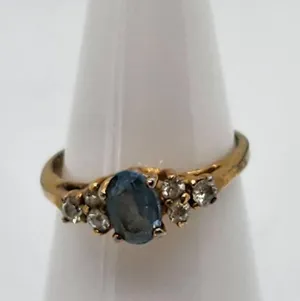 Gold Tone Blue Spinel & Clear Rhinestone Ring (4) thumbnail 1