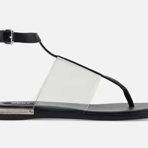 DKNY Ava Ankle T-Strap Thong Sandals Women's 6 Black Clear Minimalist Modern‎ thumbnail 3