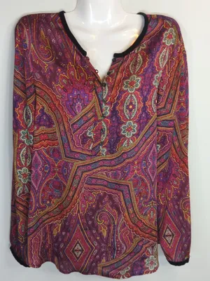 Lauren Ralph Lauren Purple Multicolor Abstract Top‎ Womens Large Bohemian Retro thumbnail 1