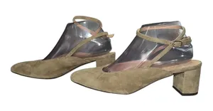J. Crew‎ Millie Ankle Strap Heels Pumps Suede Shoe Khaki Beige Size 8 Open Back thumbnail 1
