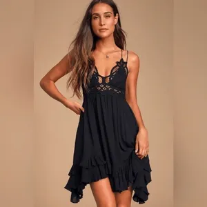 Free People -1211 Women's One Adella‎ Slip Lace Dress in Black Size Small thumbnail 2