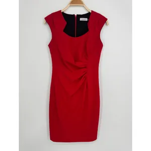 Calvin Klein Sheath Dress 4 Red Sleeveless Ruched Cocktail Party Wedding Guest thumbnail 2