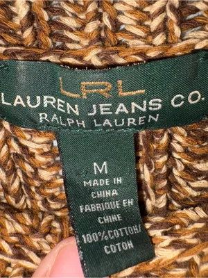 Lauren Ralph Lauren Sweater Medium Brown Cotton Knit Sweater Pullover Preppy thumbnail 5