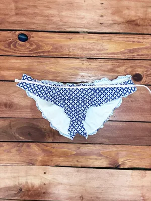 Vintage Y2K Victoria's Secret Blue Geometric Flower Ruffle Bikini Bottom - Large thumbnail 7