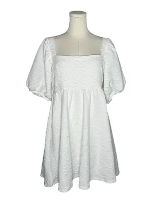 Free People White Textured Puff Sleeve Violet Mini Dress Bachelorette Rush thumbnail 2