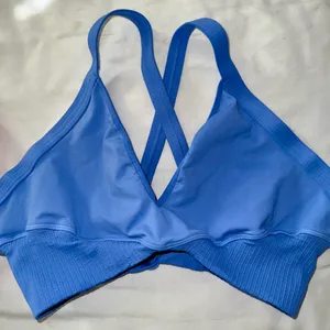 Free People Movement NWOT Wireless Blue Triangle Bralette w/Cross-Back Straps thumbnail 1