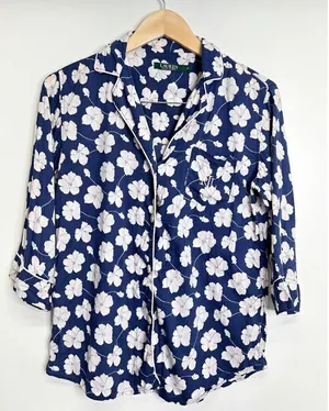 Lauren Ralph Lauren Pajama‎ Shirt Floral Small Blue/Pink Collared thumbnail 1