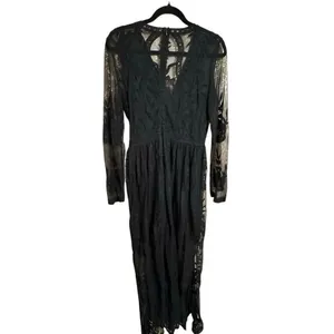 Black Lace Overlay Long Sleeve Floral Witchy Goth Boho Romantic Dress Medium thumbnail 2