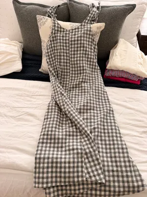 Gingham Tie Strap Maxi Dress Gray thumbnail 3