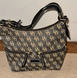 Dooney & Bourke Y2K Black and Tan Monogram Shoulder Bag thumbnail 1