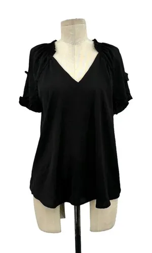 Current Air Los‎ Angeles Black Ruffle Short Sleeve Blouse Size Small thumbnail 1