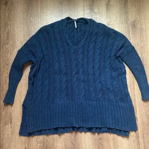 Free People Deep Blue Cable Knit Oversized‎ Sweater thumbnail 1