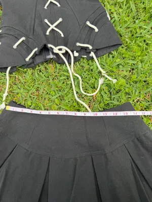 Black Corset Top & Pleated Micro Skort Set Distressed Lace Up Y2K Coquette S thumbnail 5