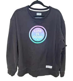 Life Is Good LIG Coin Simply True Fleece Pullover Sweatshirt Black XXL thumbnail 1