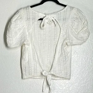 Free People S StarStruck white open back crop top Puff Shoulder eyelet lace bow thumbnail 4