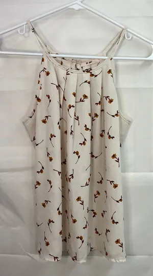 Mi‎ Ami Francesca's women's cream floral high neck loose relaxed tank blouse XS thumbnail 1
