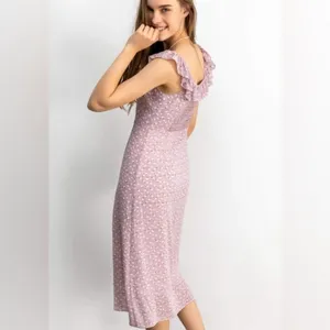 J.ING Lavender Floral Midi Dress Ruffle Sleeve Side Slit Size XS NWT thumbnail 5