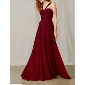 Amsale Sz 0 Cerisa Ruby Bridesmaid Gown Full Chiffon Skirt‎ Ruched Bodice GB033F thumbnail 2