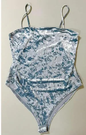 Baby Blue Pastel Velvet Spaghetti Strap Tank Top Bodysuit Onesie Shirt Blouse Size L 🦋 thumbnail 2
