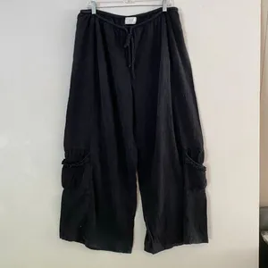 Soft Surroundings Black Linen Blend Wide Leg Cargo Pants Women’s L Boho Resort thumbnail 2