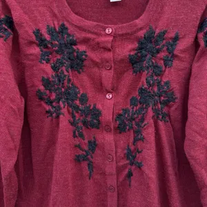 Coldwater Creek Merino Wool Blend Embroidered Cardigan L Whimsigoth Dark Floral Fairy thumbnail 4