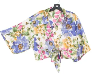 Floral Crop Top Tie Front Tropical Resort Vacation Beach Boho Romantic Spring L thumbnail 1