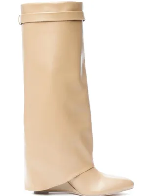 Over-the-Knee Smooth Beige Faux Leather Wedge Boots Size 9.5 Wide thumbnail 2