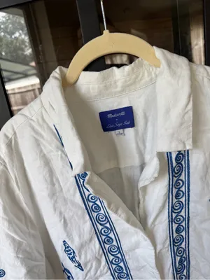 Lisa Says Gah! Linen Madewell Embroidered Button-Front Shirt short sleeve top thumbnail 3