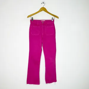 Zara Pink Sailor Cropped Flare Jeans Raw Hem Size 2 thumbnail 7