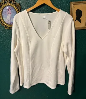 Banana Republic White Scuba V-Neck Long Sleeve Sz XXL NWT thumbnail 1
