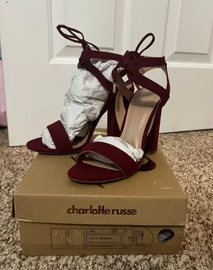 Charlotte Russe Burgundy Velvet Heels thumbnail 1