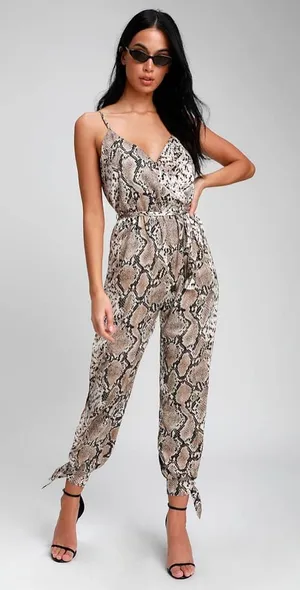 Lulus Jasper Beige Snake Print Surplice Jumpsuit thumbnail 1