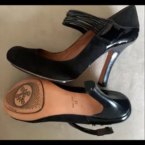 Black Suede Mary Jane Pumps High Heels w/ Snap Closure, sz. 38 (7.5 US)-NWT thumbnail 3