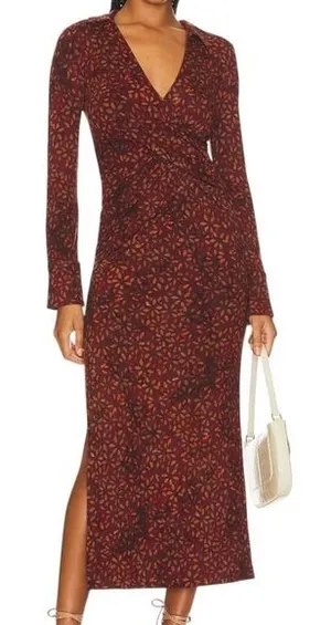 Free People Revolve Shayla Wrap Midi Dress‎ Brown Floral Long Sleeve Midi Dress thumbnail 1