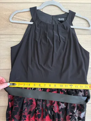 SLNY Fashions Black Red Floral Velvet Sleeveless Sheer Velvet Formal Dress 6 thumbnail 8