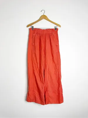 Free People Day’s End Linen Pull-On Pants XS Dark Salmon Wide Leg thumbnail 3